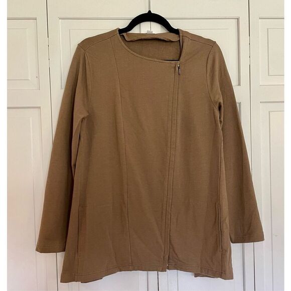 Pure Jill tan assymetrical side zip sweater - Picture 2 of 11